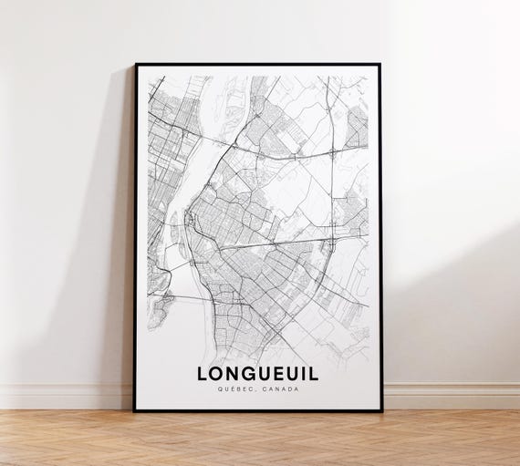 Longueuil City Map Print Street Poster Decor Road Wall Art Living Room