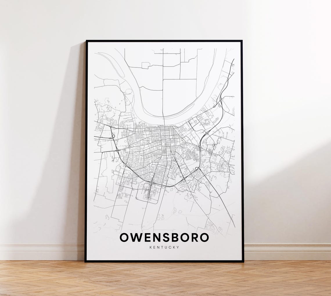 Owensboro City Map Print Street Poster Kentucky Art Road Wall Office