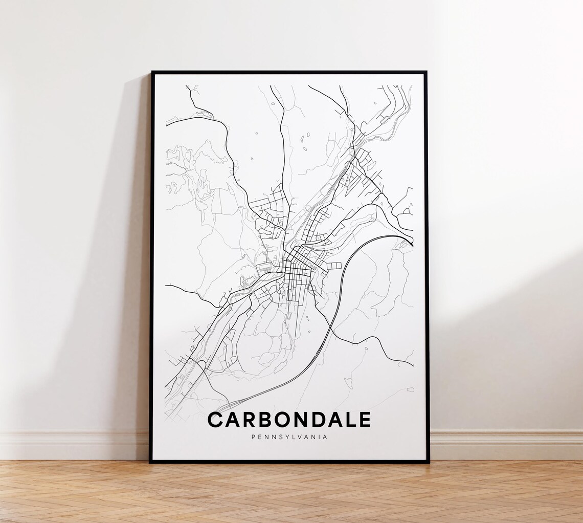 Carbondale Pennsylvania Minimalist Street Map Black White Poster