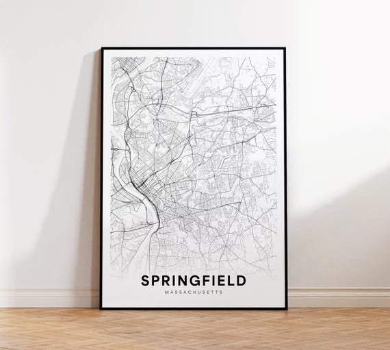 Springfield Ma City Map Street Massachusetts Usa Poster Modern Road Minimalist Decor Home Wall Art