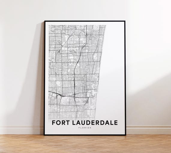 Fort Lauderdale City Map Print Poster Florida Art Street Road Wall Living Room Decor