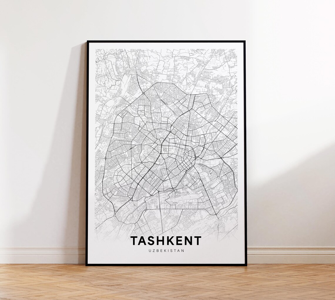 Tashkent Uzbekistan Minimalist Black And White City Map Poster