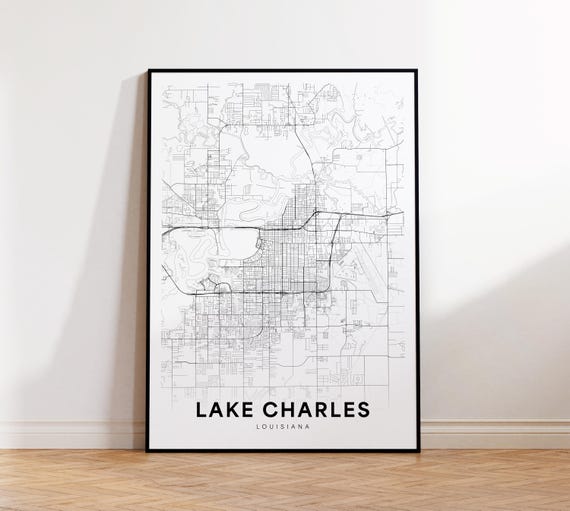 Lake Charles City Map Print Street Poster Louisiana Art Road Wall Living Room Decor