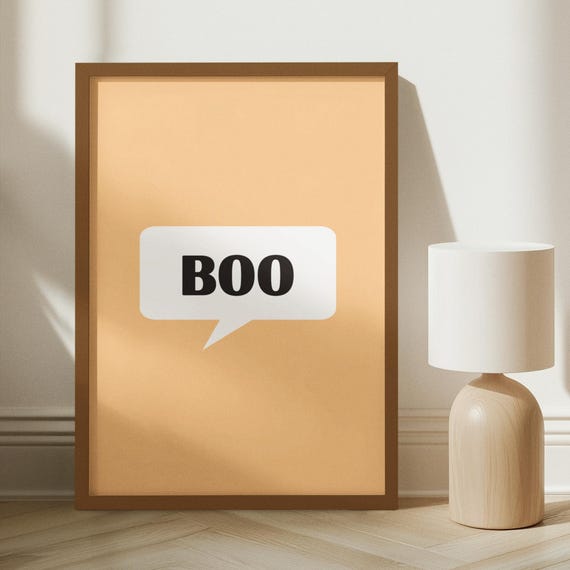 Framed Boo Halloween Wall Art Minimal Quote Poster In Speech Bubble Fun Spooky Print With Colorful Background Home Decor For