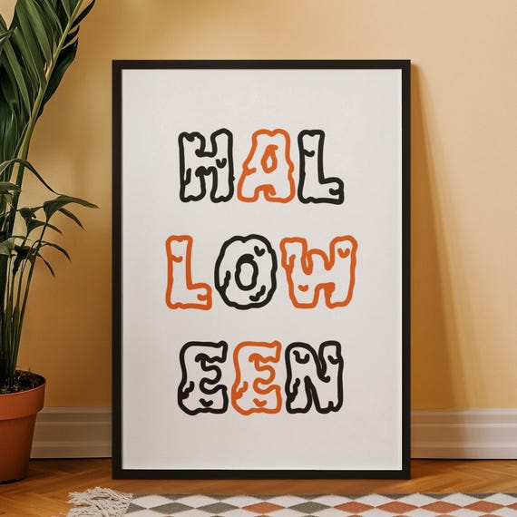 Halloween Wall Art Print Dripping Slime Bubble Letter Typography Spooky Black And Orange Holiday Decor Framed Or Unframed Poster