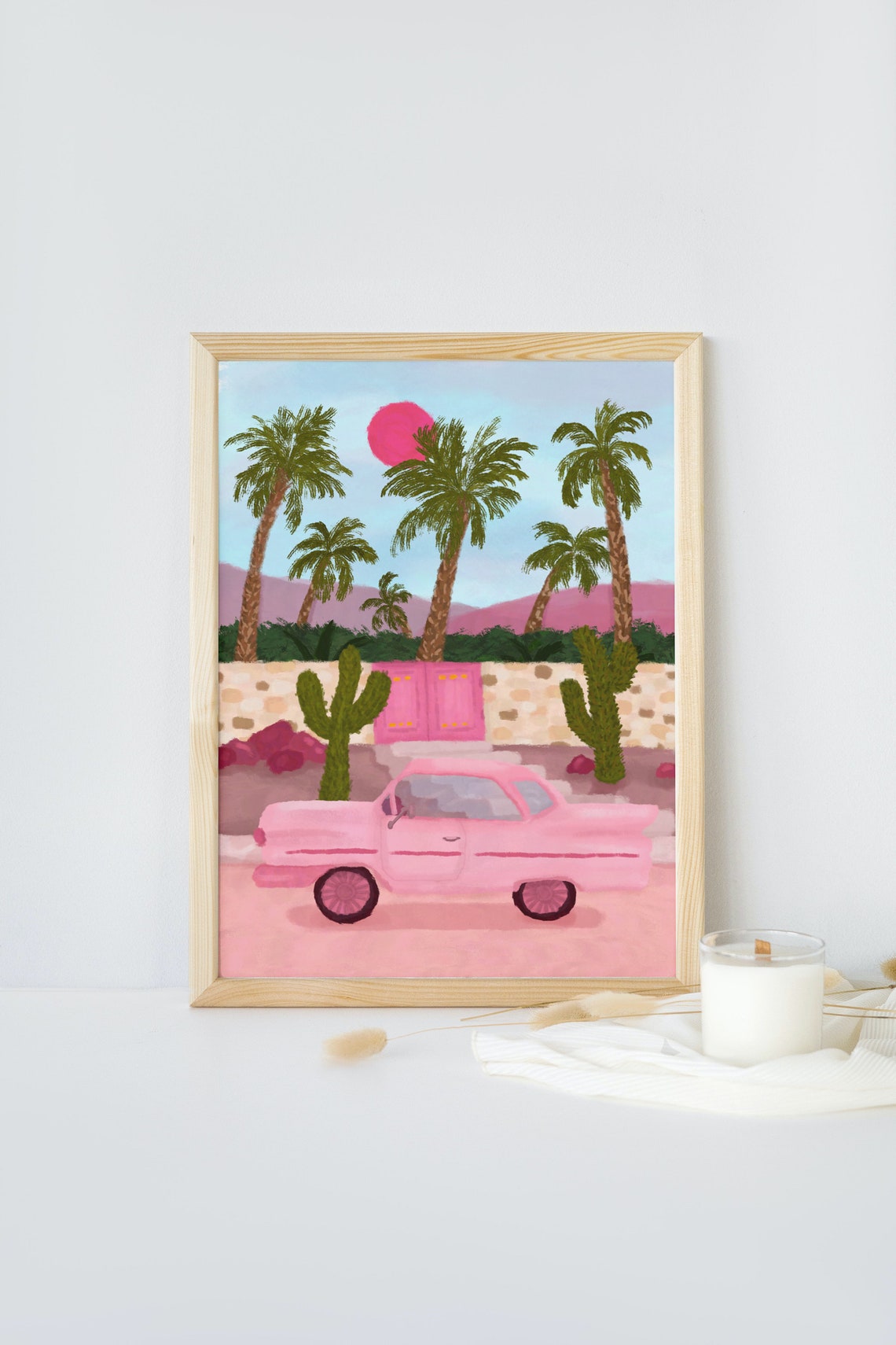 Palm Springs Travel Poster, Retro Car Art Print