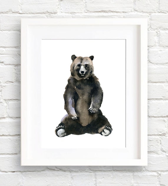 Sitting Bear Watercolor Art Print, Wildlife Decor