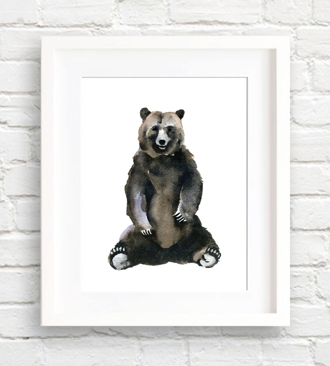Sitting Bear Watercolor Art Print, Wildlife Decor