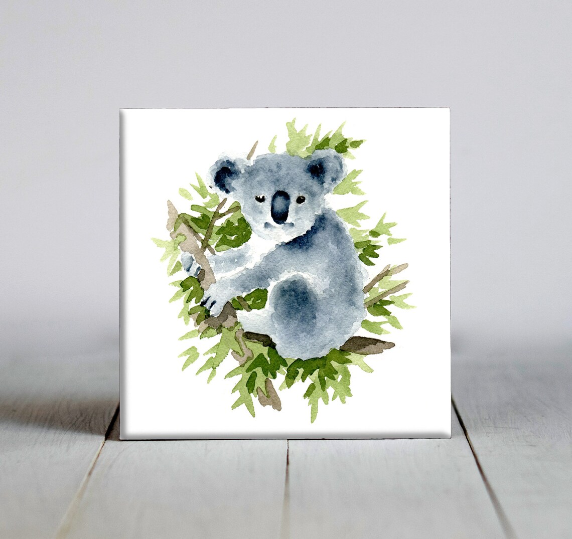 Baby Koala In Eucalyptus Watercolor Nursery Animal Tile Poster