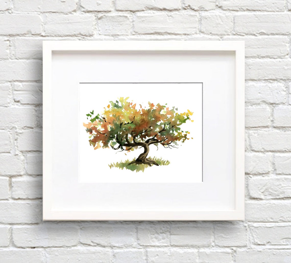 Spreading Autumn Tree In Warm Fall Colors Watercolor Nature Poster