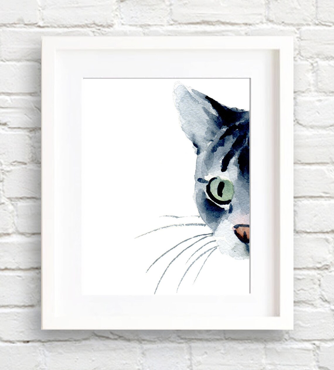 Grey Tabby Cat Watercolor Painting Art Print