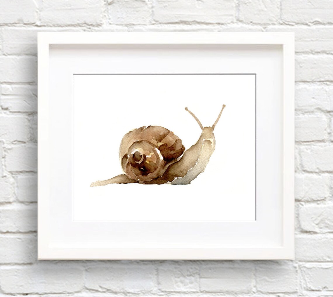 Snail Watercolor Art Print, Nature Wall Decor