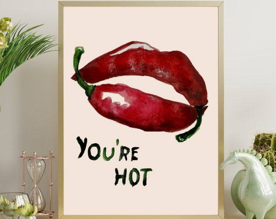 Chili Pepper Lips Art Print Modern Kitchen Decor Digital Download