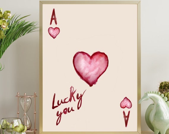 Ace Of Hearts Print Vintage Love Card Poster Digital Download