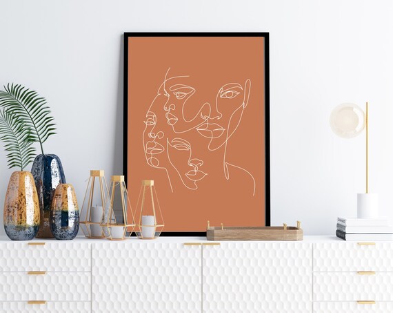Abstract Line Faces Terracotta Minimalist Modern Decor Poster