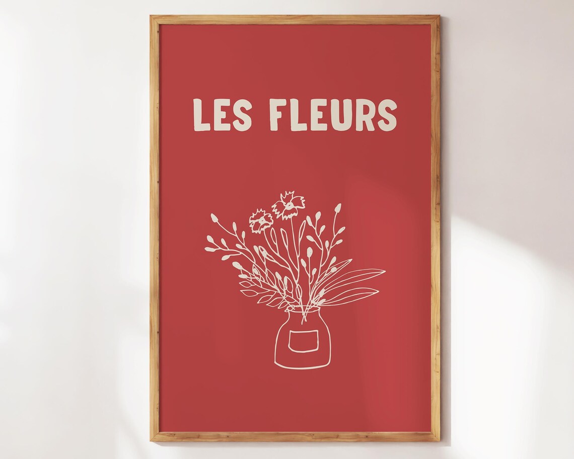 Les Fleurs Maroon Poster Botanical Illustration Wall Art For Living Room Minimalistic Prints Home Red Theme Flower