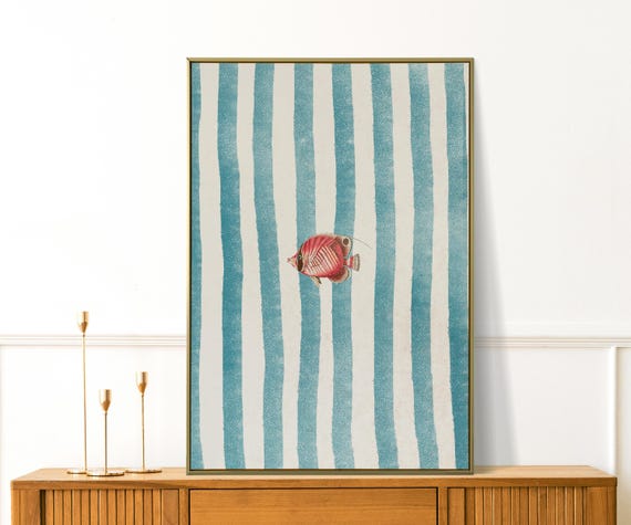 Lone Fish Print Retro Wall Art Cute Illustration Preppy Apartment Decor Summer Kitchen Home Gifts