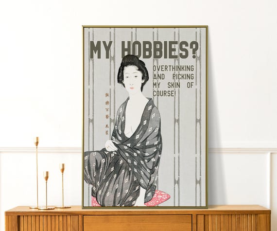 Funny Japanese Print My Hobbies Poster Wall Art For Bar Cart Living Room And Office Decor Vintage Retro Home Gifts