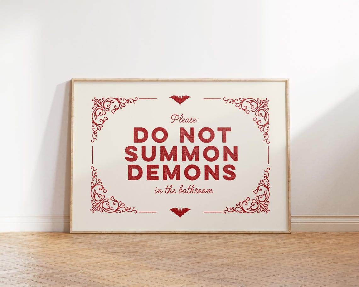 Please Do Not Summon Demons In The Bathroom Red Typography Poster