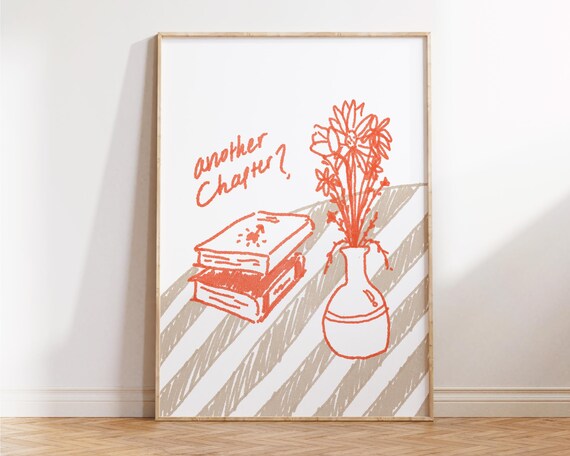 Another Chapter Hand Drawn Book Stack Reader Floral Art Print