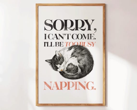 Im Too Busy Napping Print Homebody Wall Art Sleepy For Hot Girls Retro Preppy Decor Apartments Self Love Girly