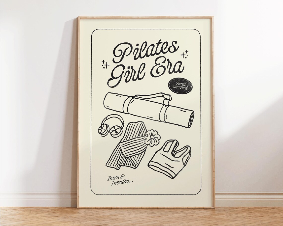 Pilates Girl Era Retro Line Art Funny Fitness Studio Quote Poster
