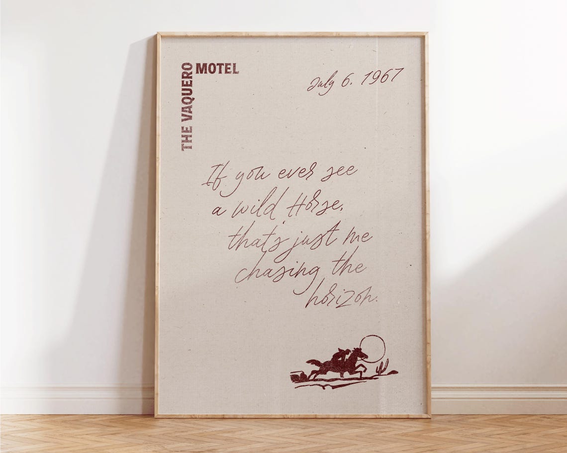 The Vaquero Motel 1967 Western Cowboy Quote Script Wall Poster