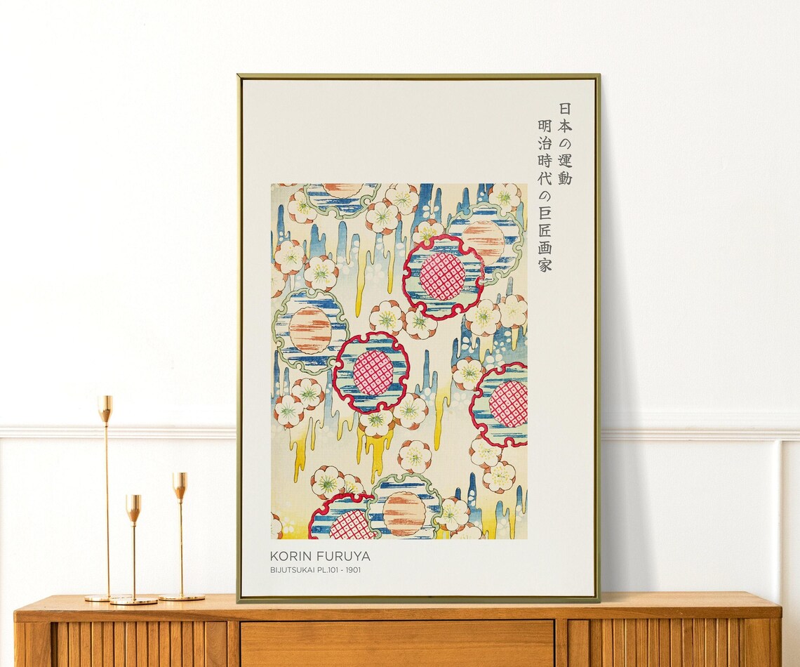 Korin Furuya 1901 Japanese Floral Blossom Pattern Woodblock Art Print