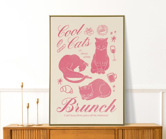 Cool Cats Wall Art Funny Cat Print Retro Apartment Decor Kitchen Gift For Lovers Brunch