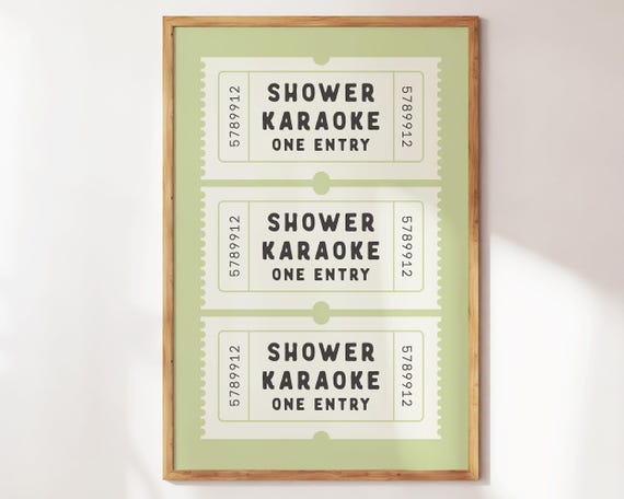 Shower Karaoke Ticket Print Bathroom Decor Singing Poster Retro Preppy Art Cute Wall