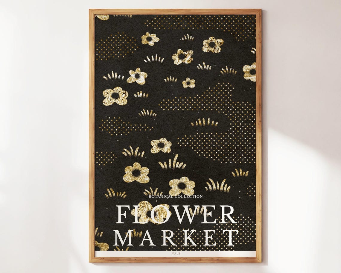 Flower Market No 18 Black and Gold Botanical Collection Poster