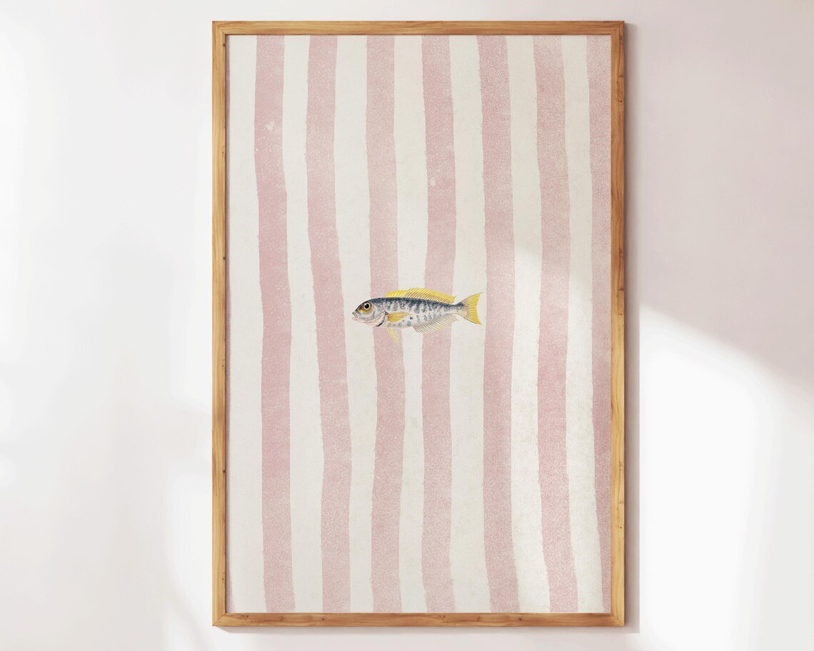 Lone Fish Print Retro Wall Art Cute Illustration Preppy Apartment Decor Summer Kitchen Home Gifts