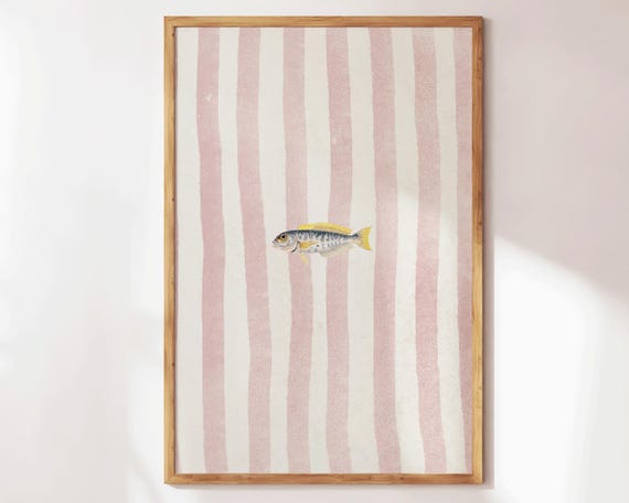 Lone Fish Print Retro Wall Art Cute Illustration Preppy Apartment Decor Summer Kitchen Home Gifts