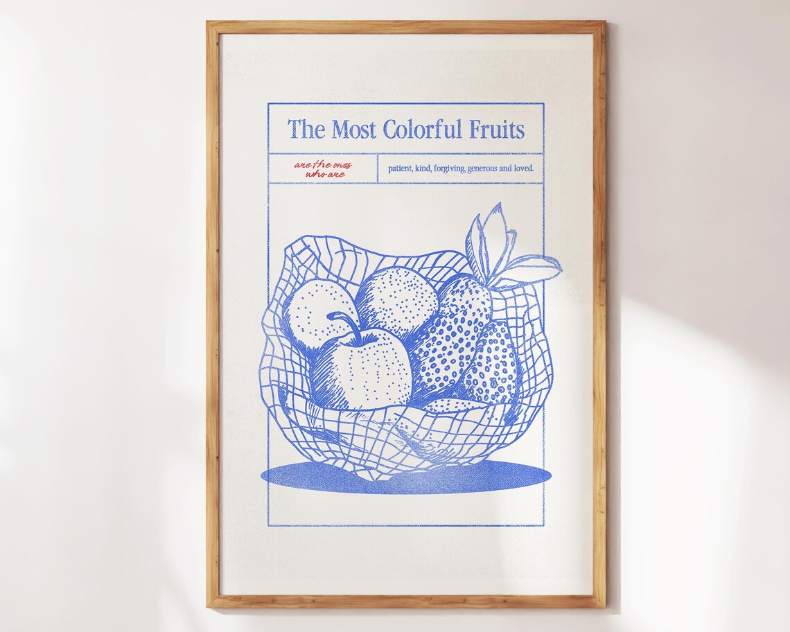 The Most Colorful Fruits Blue Ink Fruit Basket Affirmation Poster