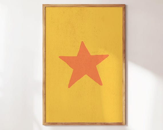 Retro Hand Drawn Star Wall Art Yellow Stars Print Nursery Decor Cute Trendy Modern Bedroom