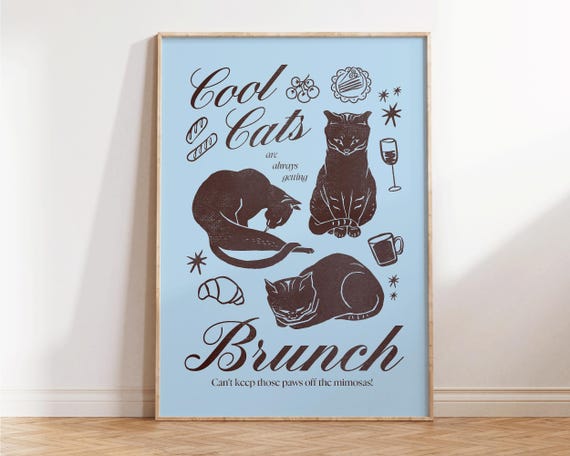 Cool Cats Wall Art Funny Cat Print Retro Apartment Decor Kitchen Gift For Lovers Brunch