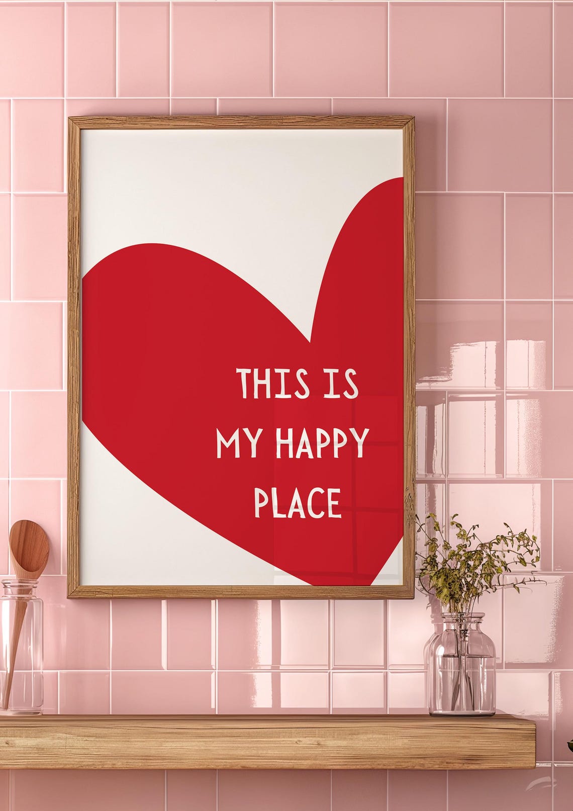 Bold Red Heart This Is My Happy Place Typography Quote Art Print - Image 2