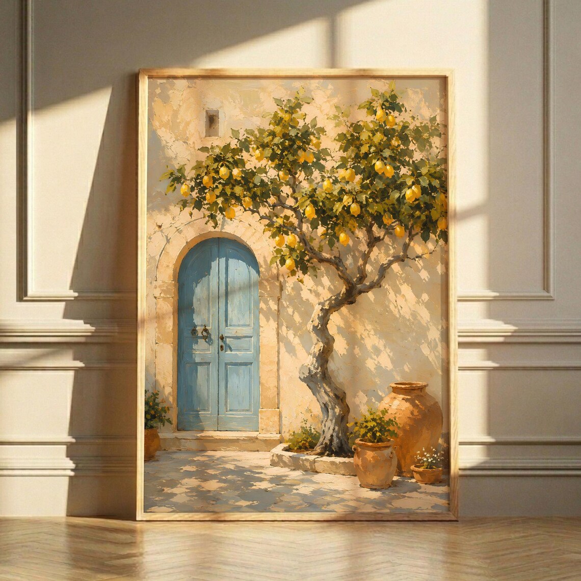 Mediterranean Lemon Tree Art Italian Countryside Blue Door Painting Digital Print