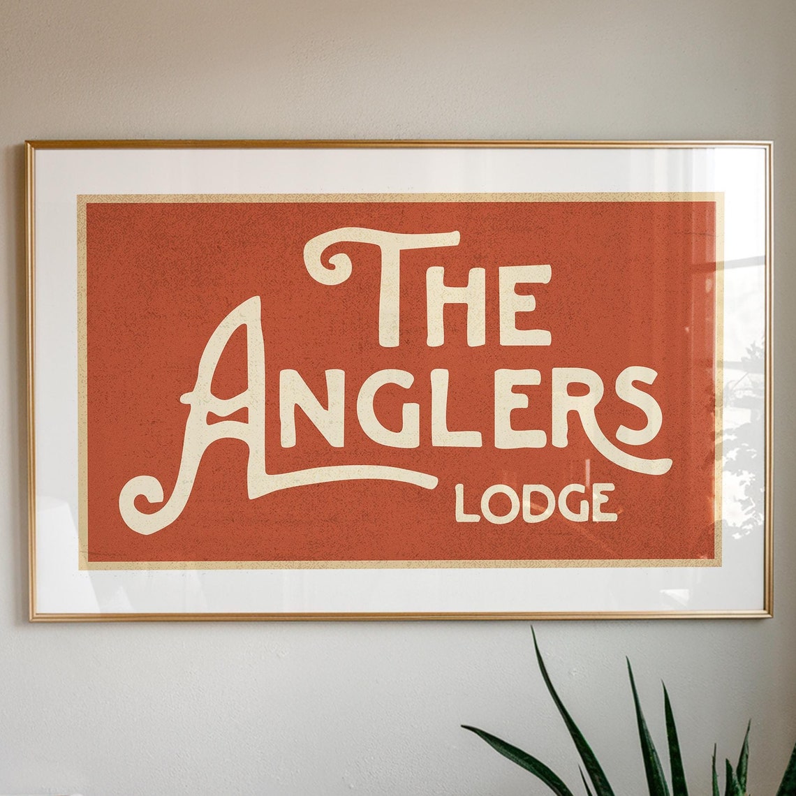The Anglers Lodge Vintage Fishing Script Rust Cabin Lodge Poster