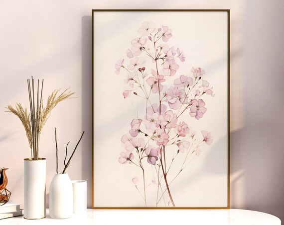 Pink Babys Breath Watercolor Delicate Floral Botanical Art Poster