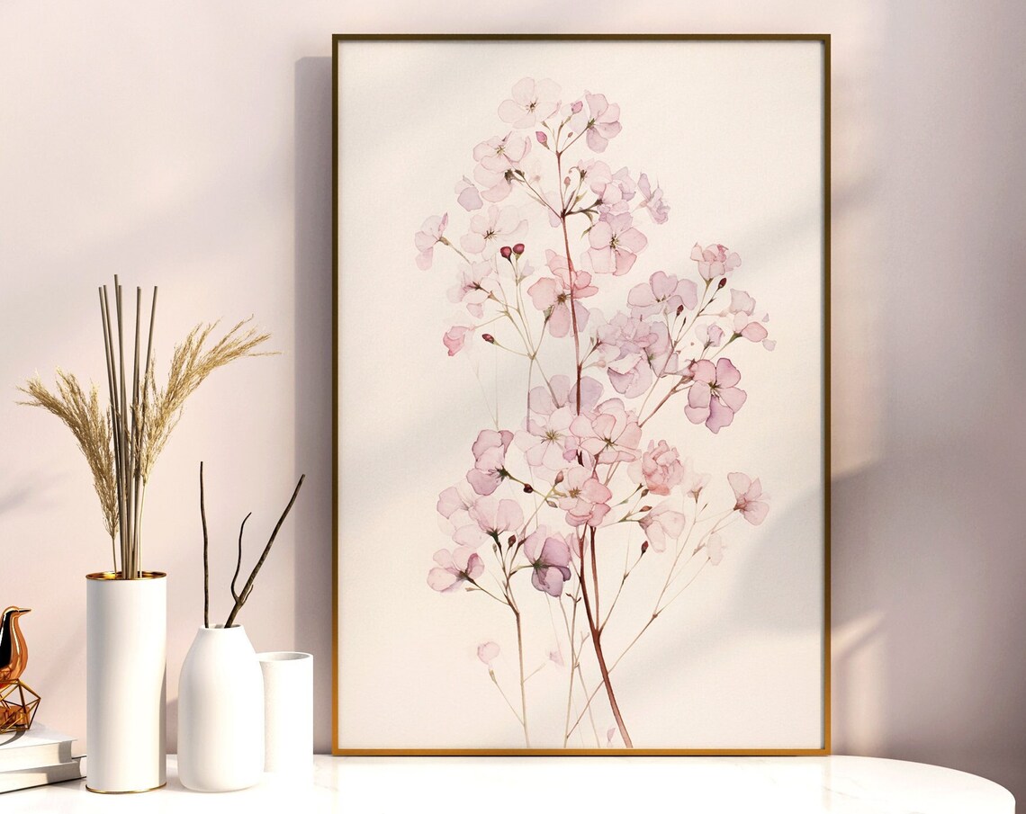 Pink Babys Breath Watercolor Delicate Floral Botanical Art Poster