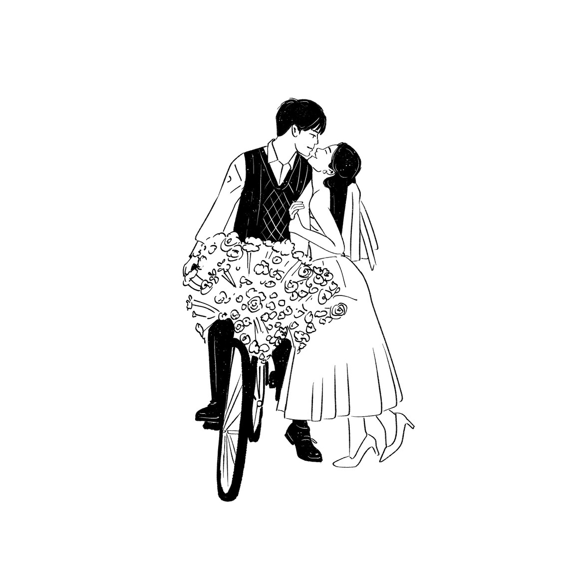 Sweet Minimalist Young Couple Half Heart Line Drawing Portrait Poster - Image 6