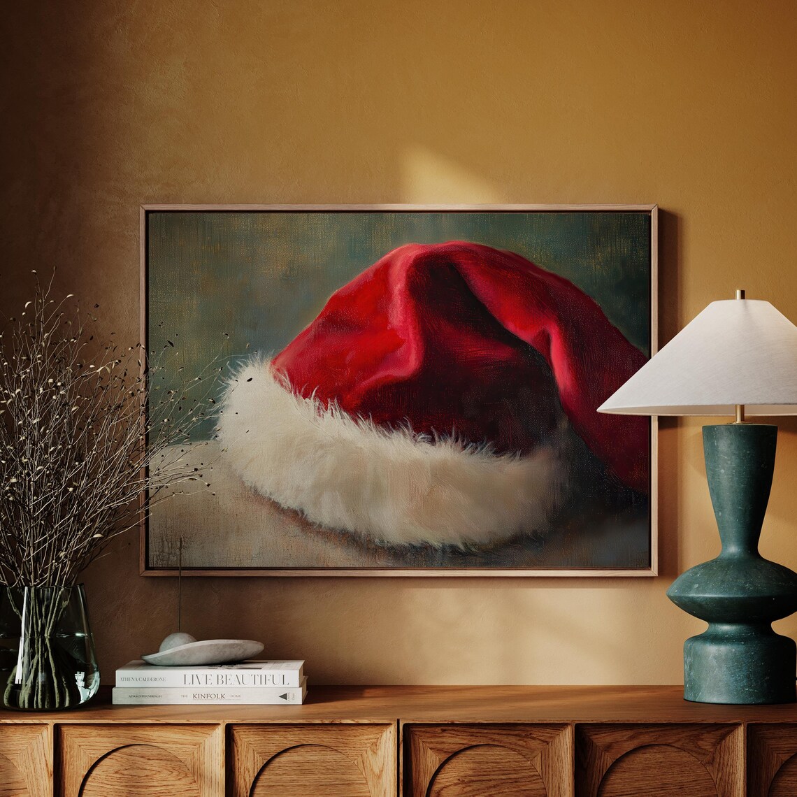 Classic Red Santa Hat With White Fur Trim Vintage Oil Painting Poster