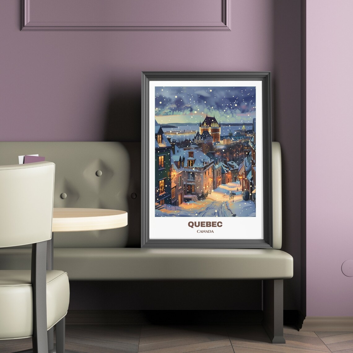 Quebec Canada Winter Snow Chateau Frontenac Night Travel Poster - Image 2