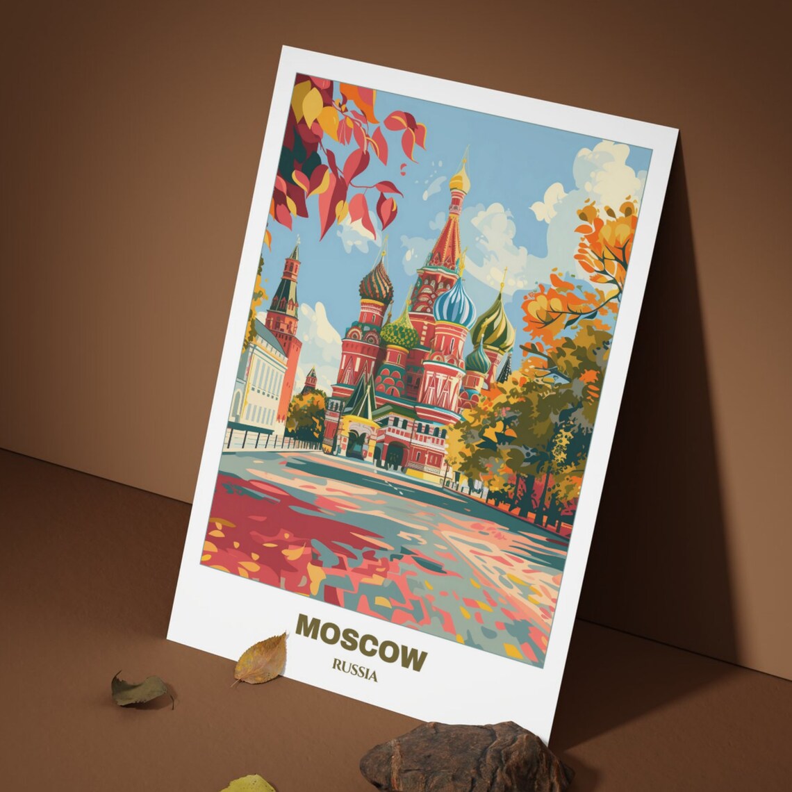 Moscow Russia Saint Basil Cathedral Autumn Leaves Travel Poster - Image 4