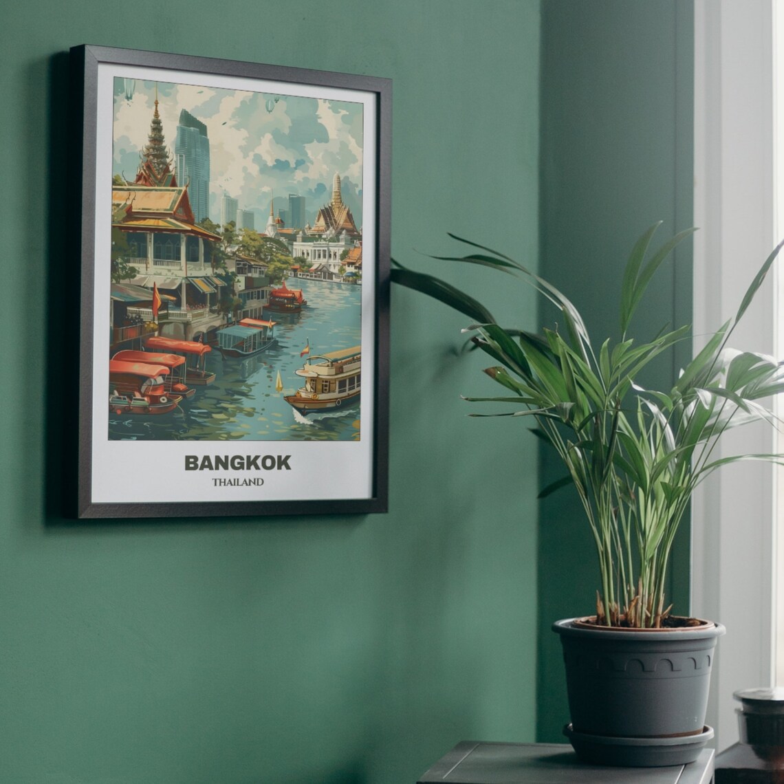 Bangkok Thailand Riverside Wharf Longtail Boats Temple Spires Poster - Image 5