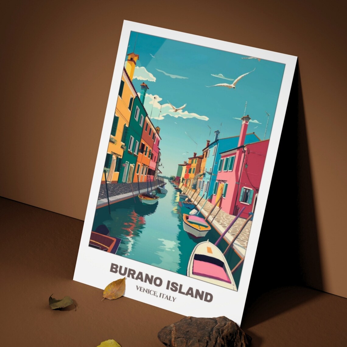 Burano Island Venice Colorful Canal Houses Boats Travel Poster - Image 3