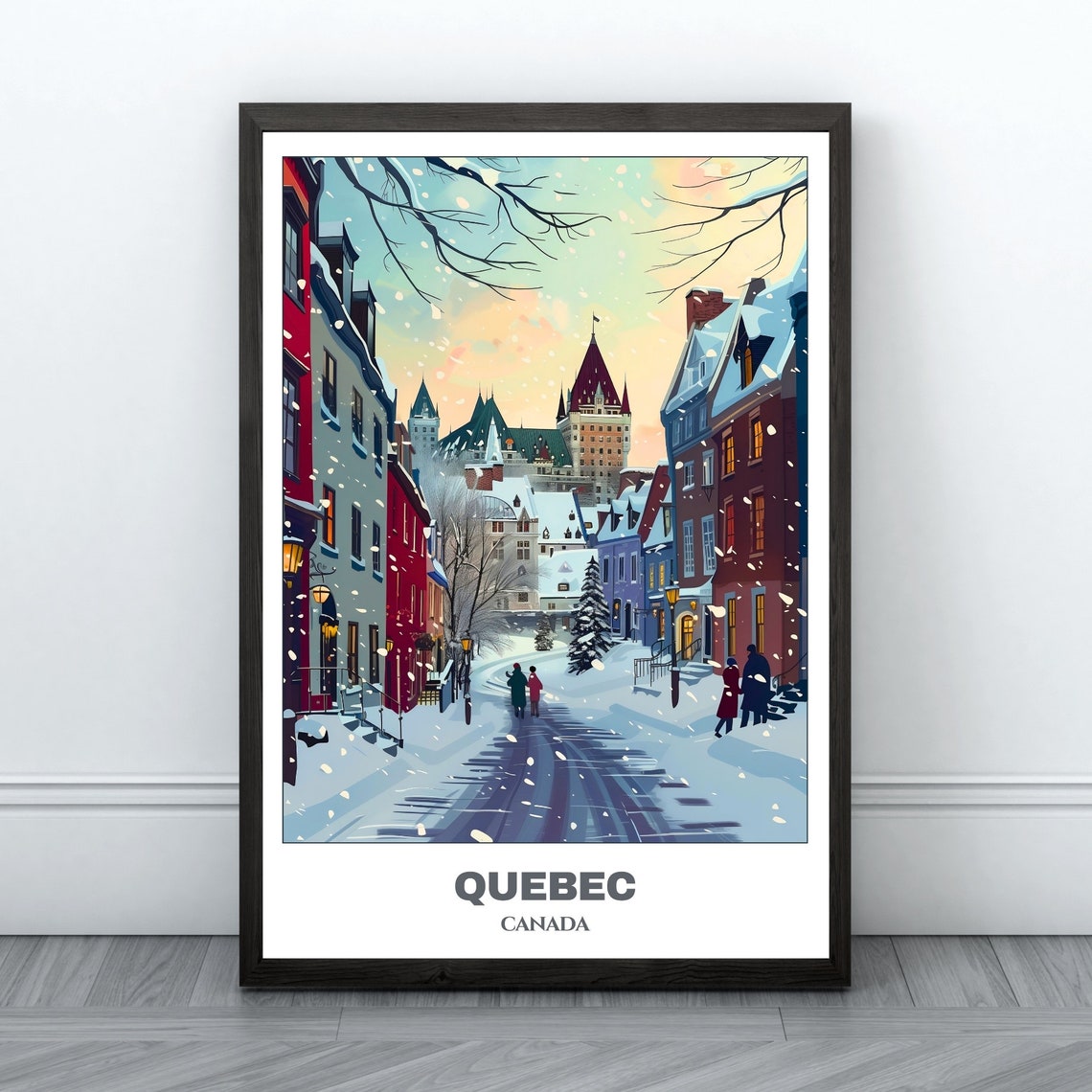 Quebec Canada Winter Snowfall Old Quebec Street Snowy Evening Poster