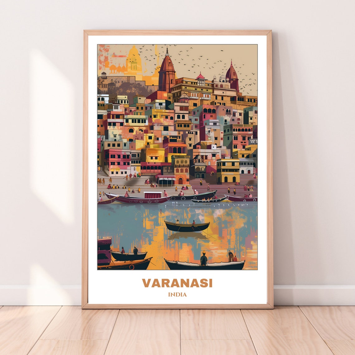 Varanasi India Sunset Cityscape River Boats Sky Travel Poster - Image 3