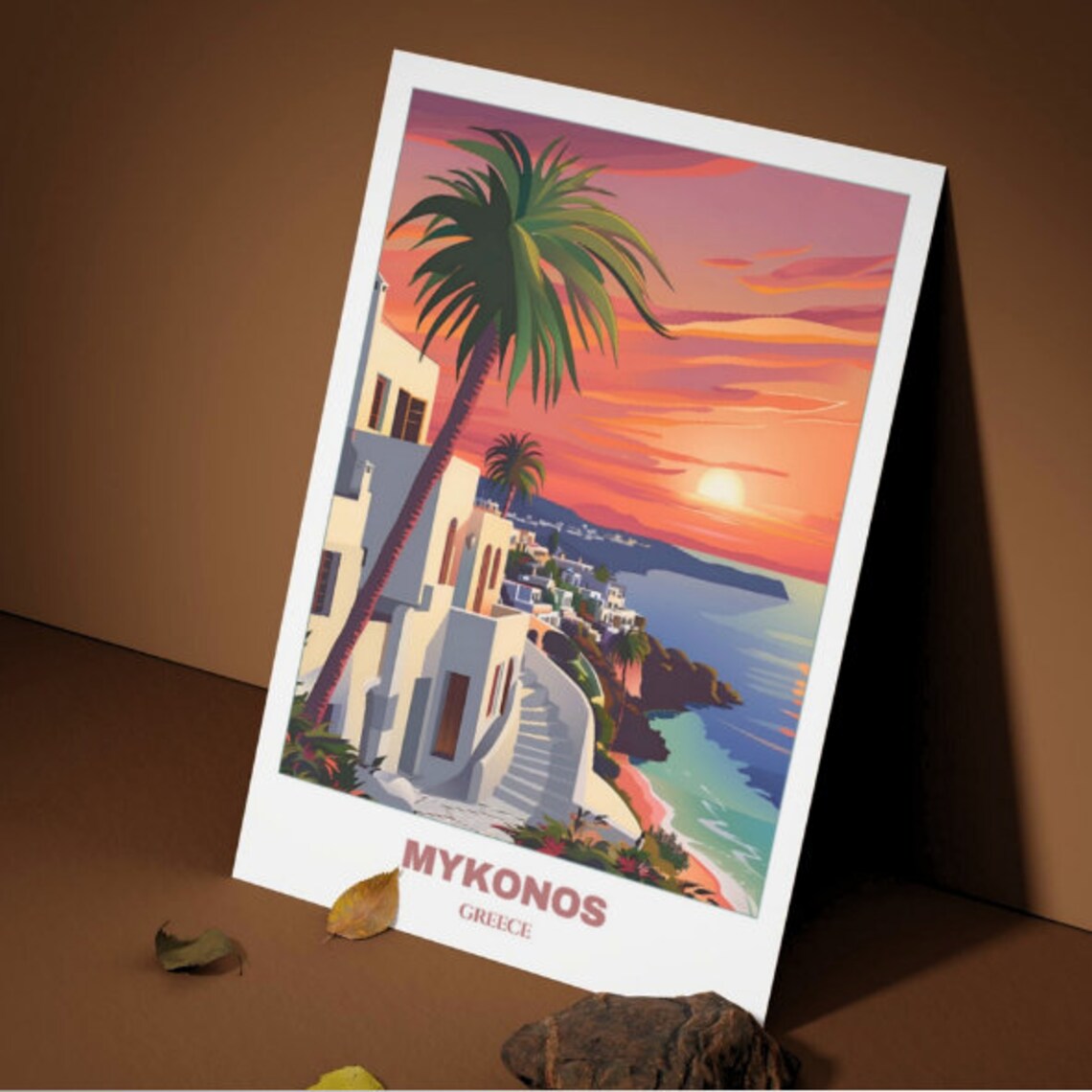 Mykonos Travel Poster Greece Travel Poster Cityscape Painting Print Wall Art Travel Wall Art Decor Mykonos Sunset - Image 3